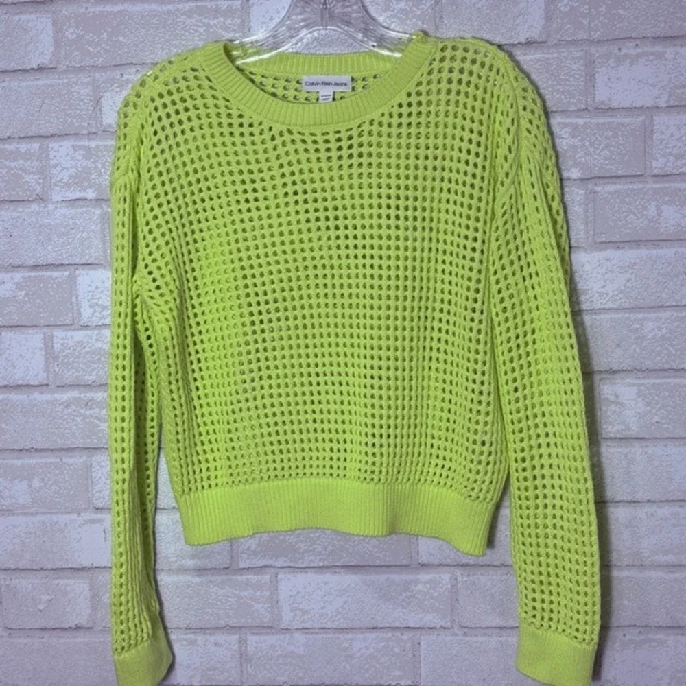 Y2K‎ Neon Mesh Knit Sweater Womens XS Open Knit Indie Sleaze Cyber Cotton Rave
